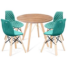Стол со стульями VALERIYA S70-4 (Валерия) прозрачный лак/голубая лагуна/дуб тортуга