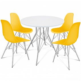 Стол со стульями ARIANA S37-4 (Ариана) D80 желтый/белый/хром лак