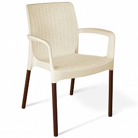 Плетеный стул SHT-S68 бежевый платиковый (бежевый/коричневый муар)