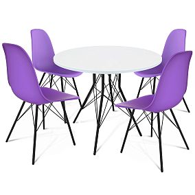 Стол со стульями ARIANA S37-4 (Ариана) D90 фиолетовый/белый/черный муар 22 мм