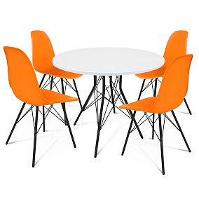 Стол со стульями ARIANA S37-4 (Ариана) D90 оранжевый/белый/черный муар