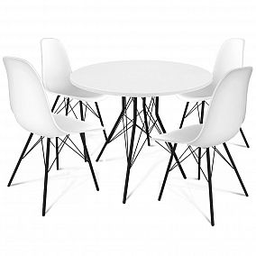 Стол со стульями ARIANA S37-4 (Ариана) D90 белый/белый/черный муар