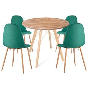 Стол со стульями VALERIYA-ORLY (Валерия-Орли) зеленый/дуб тортуга/прозрачный лак/